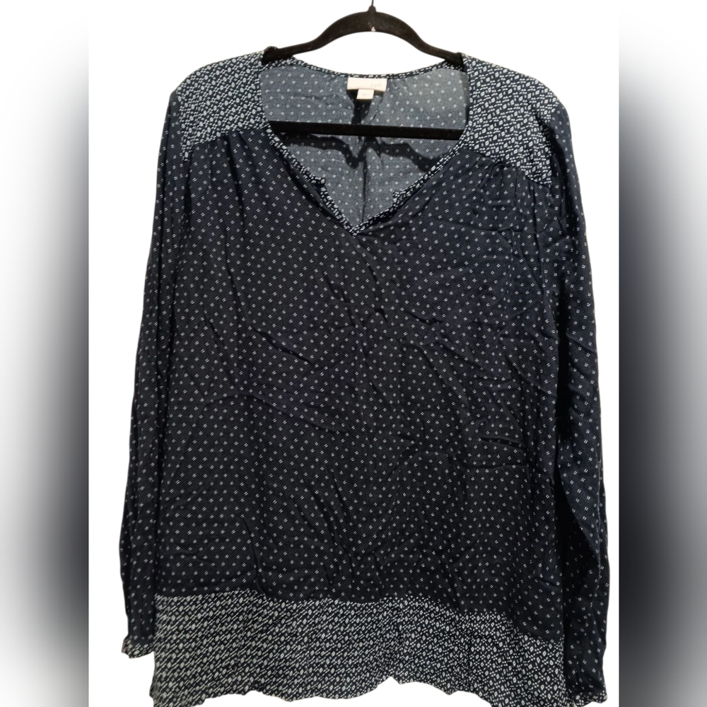 J. Jill Black and White Long Sleeve Relaxed Blouse